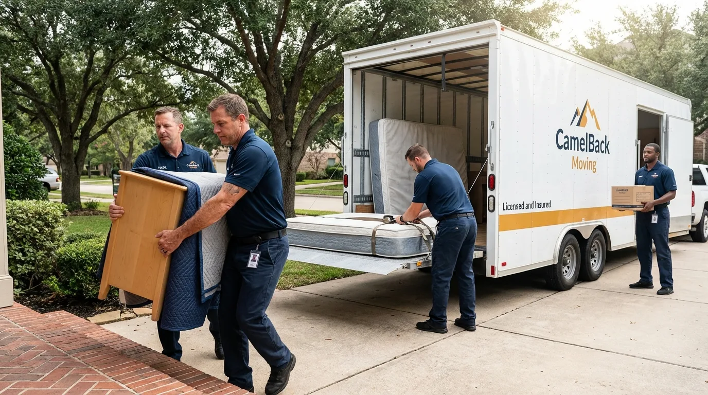 Crew loading residential truck for cross-state move from Memphis, MO