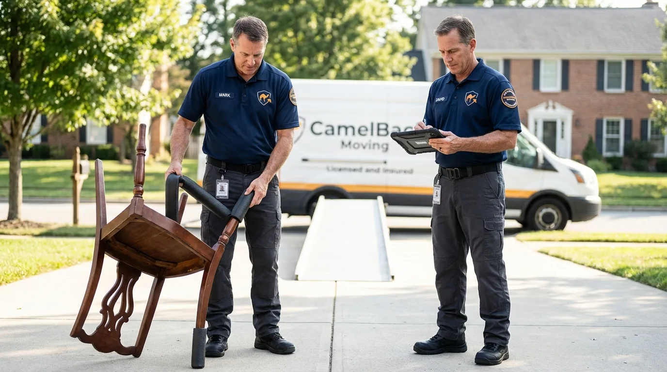 Movers inspecting furniture for damage prevention before loading in Memphis, MO